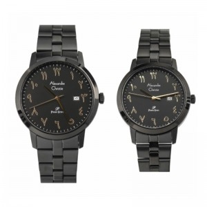 Alexandre Christie AC 1024 Full Black Gold Tick Steel Couple
